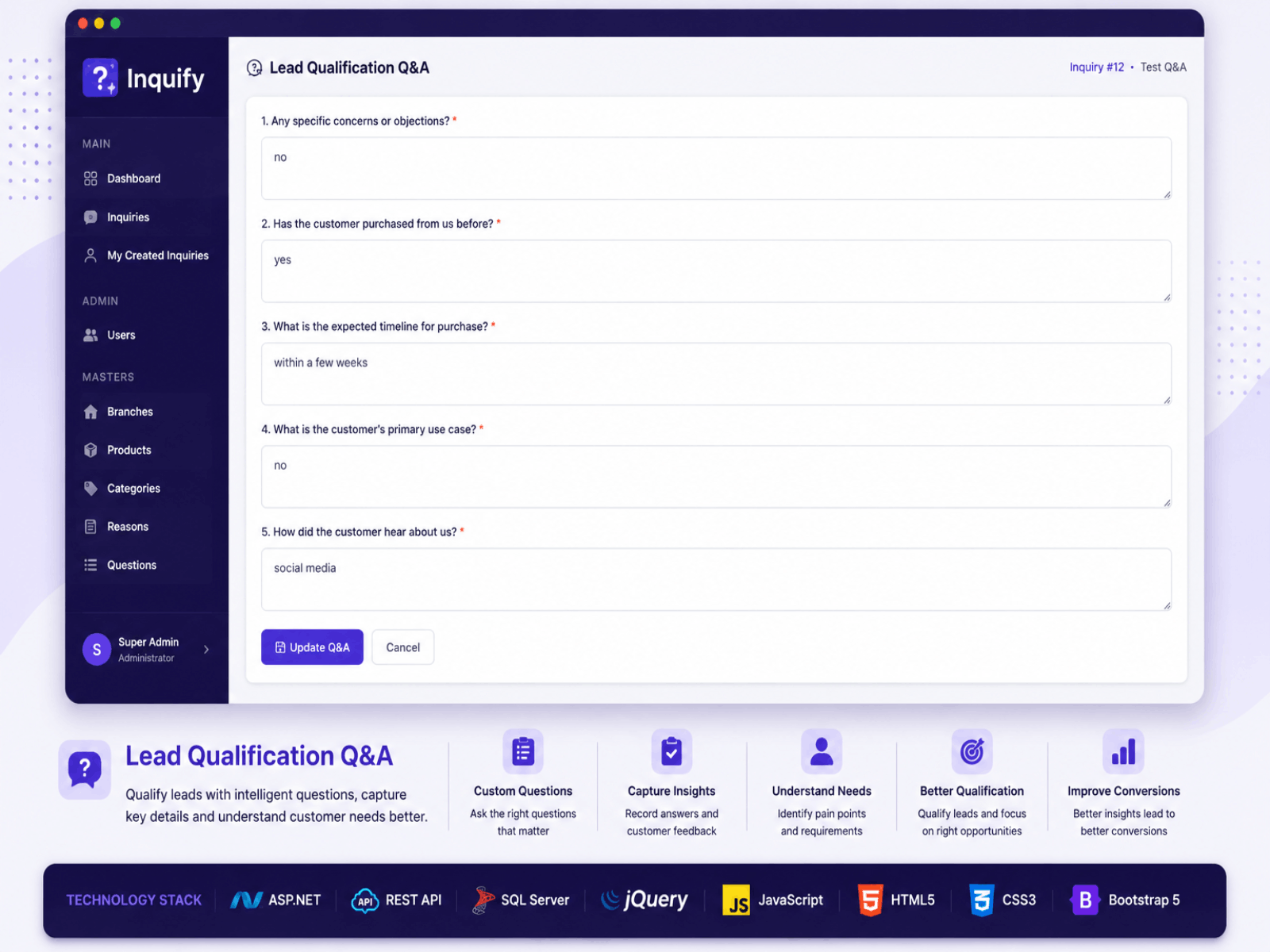 Inquify Lead Qualification Q&A Form